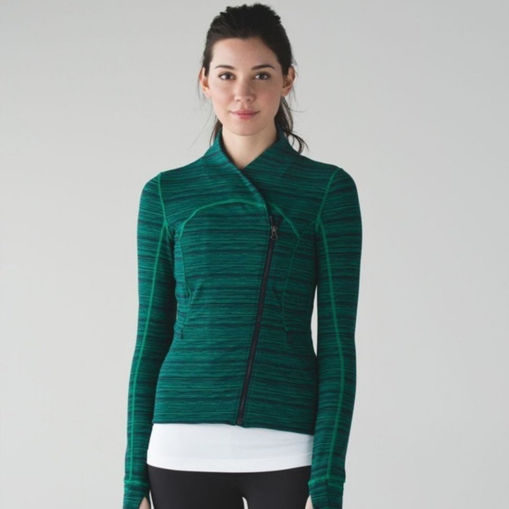 Green Striped Asymmetrical Zip Women’s Top